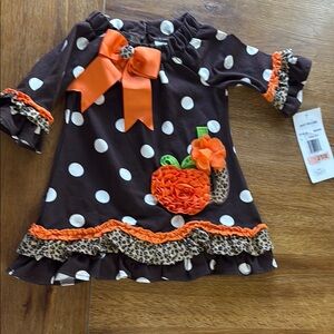 Rare Editions Brown and Orange Casual Dress with Playful Polka Dots